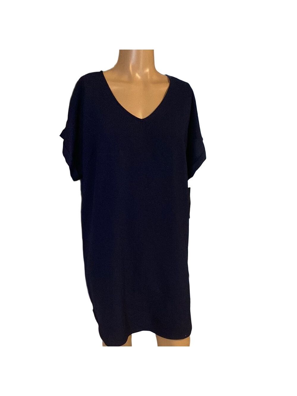 Sharagano Blue Mini Dress with V-Neck and Dolman Sleeves